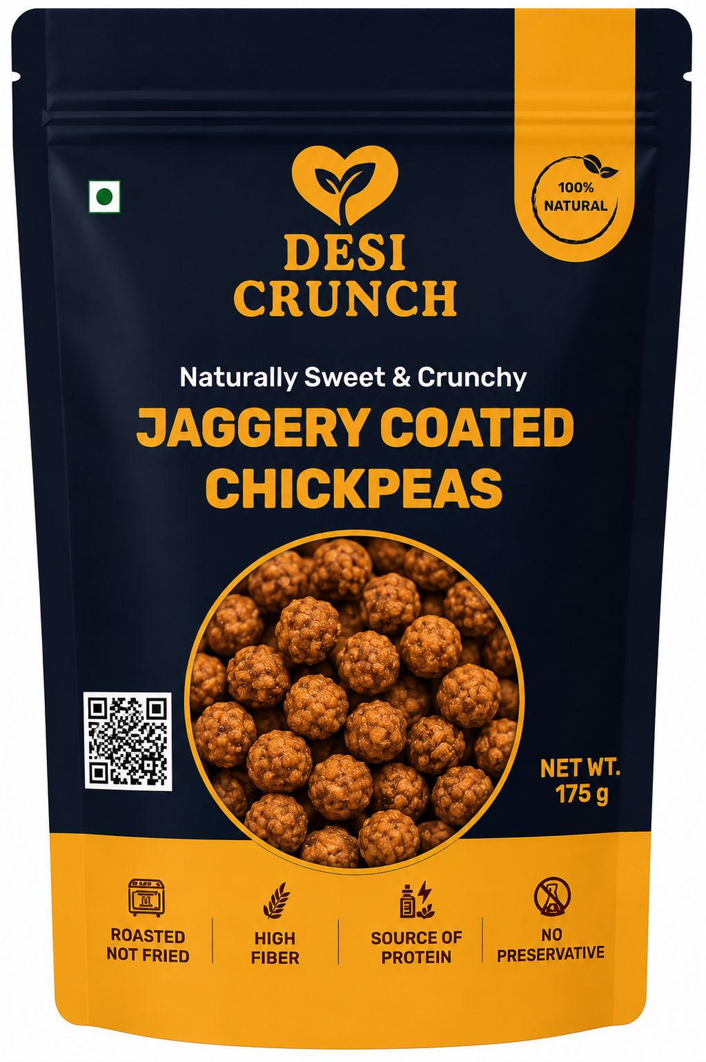 Desi Crunch Jaggery Coated (Minimum Order: 2 Packs) Chickpeas 175g – Naturally Sweet & Crunchy | Roasted Not Fried | High Fibre | Source of Protein
